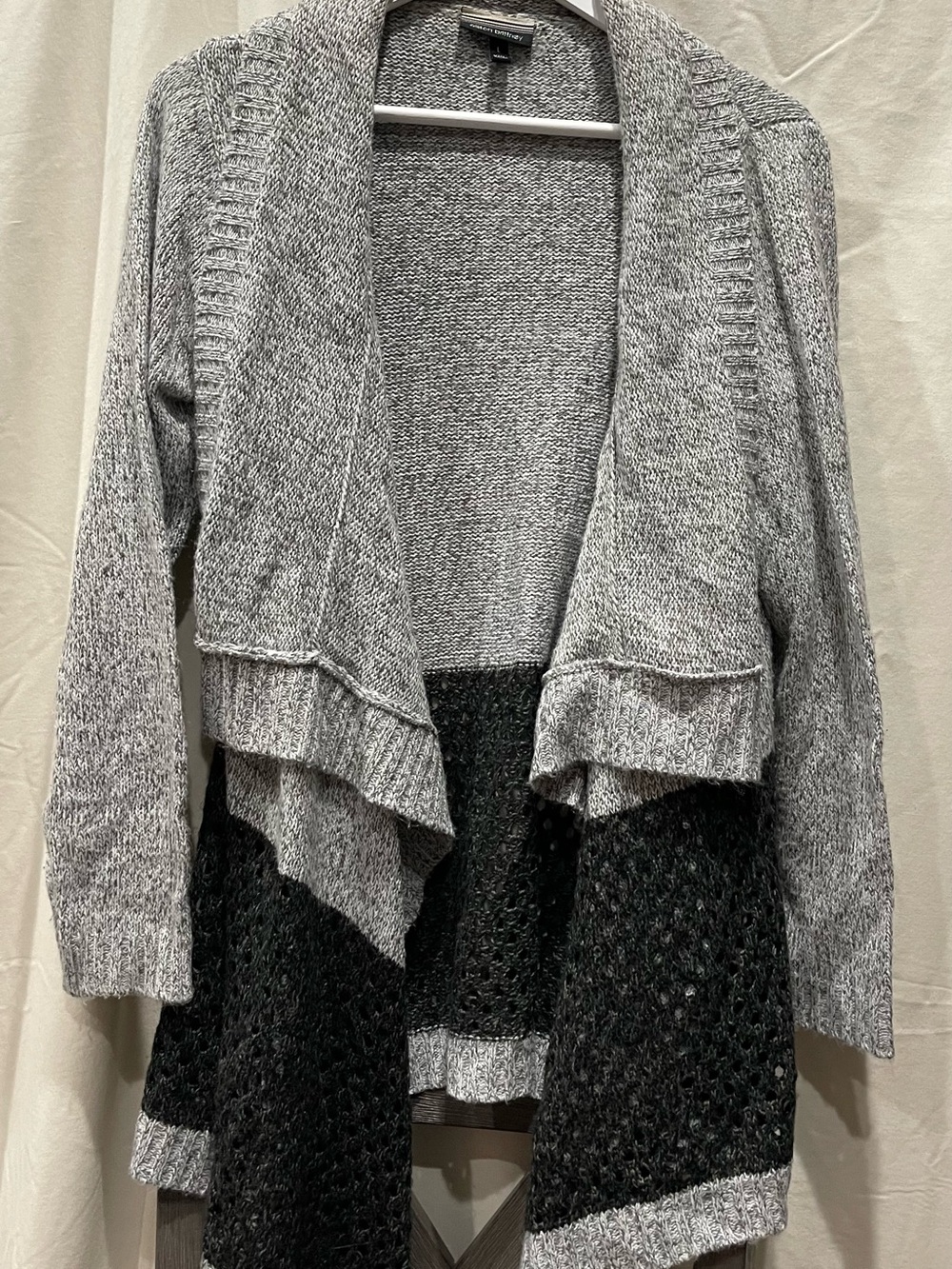 Allison Brittney Two-Tone Gray Open-Front Cardigan